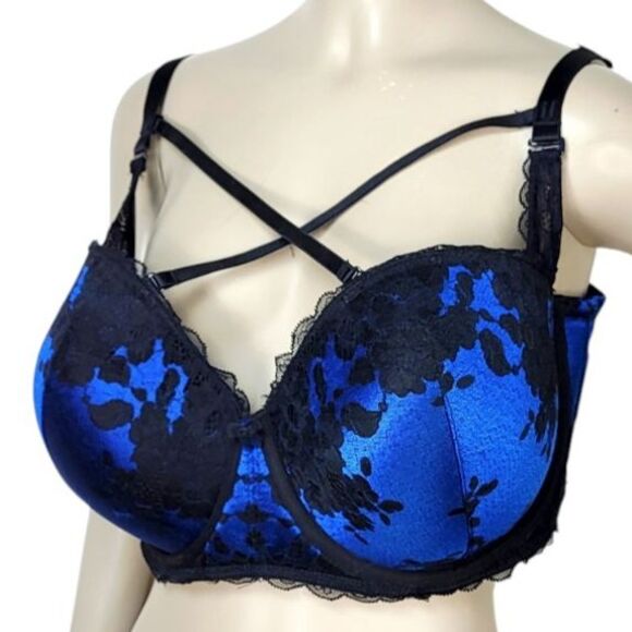 Torrid Lace Blue Strappy Convertible 6 Ways to Wear Strapless Push-Up Bra 42DDD - Picture 11 of 15